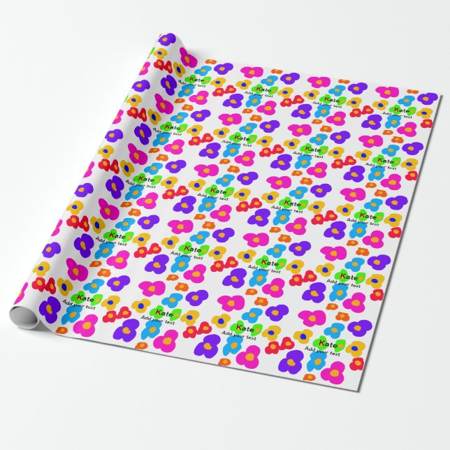 Papier Cadeau Rainbow flower pride amour ajouter nom texte lqbtq (Déroulé)