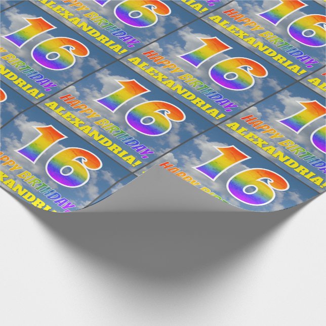 Papier Cadeau Rainbow Look "16" & "HAPPY BANTHDAY", Nuages, Sky (Coin)