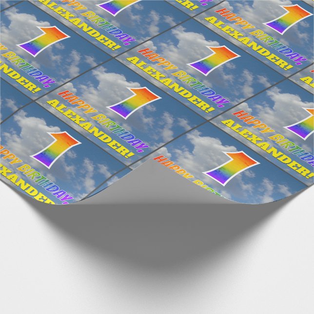 Papier Cadeau Rainbow Look "1" & "HAPPY BANTHDAY", Nuages, Sky (Coin)