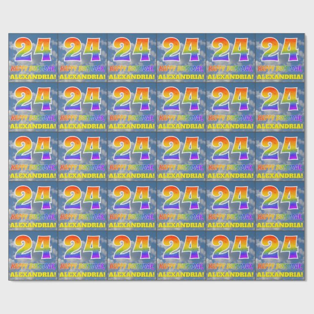 Papier Cadeau Rainbow Look "24" & "HAPPY BANTHDAY", Nuages, Sky (Plat)
