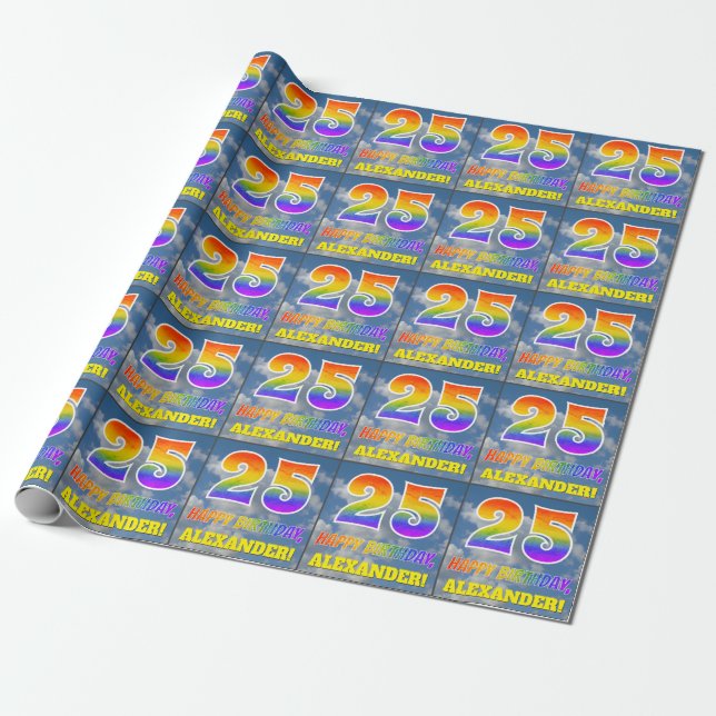 Papier Cadeau Rainbow Look "25" & "HAPPY BANTHDAY", Nuages, Sky (Déroulé)