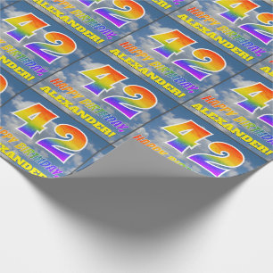 Papier Cadeau Rainbow Look "42" & "HAPPY BANTHDAY", Nuages, Sky
