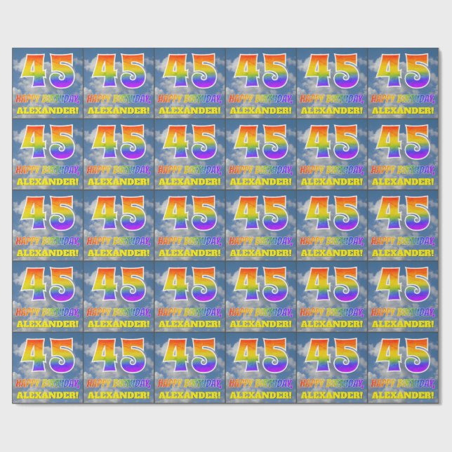 Papier Cadeau Rainbow Look "45" & "HAPPY BANTHDAY", Nuages, Sky (Plat)
