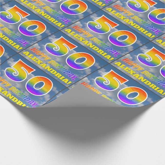 Papier Cadeau Rainbow Look "50" & "HAPPY BANTHDAY", Nuages, Sky (Coin)