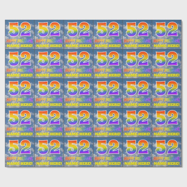 Papier Cadeau Rainbow Look "52" & "HAPPY BANTHDAY", Nuages, Sky (Plat)