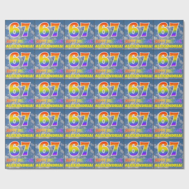 Papier Cadeau Rainbow Look "67" & "HAPPY BANTHDAY", Nuages, Sky (Plat)