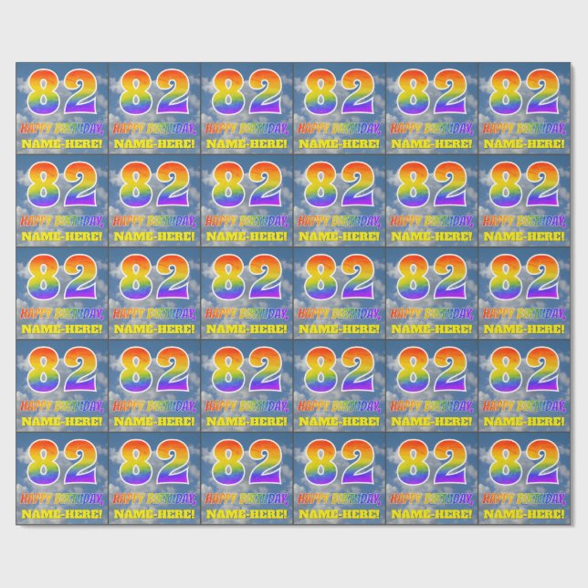 Papier Cadeau Rainbow Look "82" & "HAPPY BANTHDAY", Nuages, Sky (Plat)