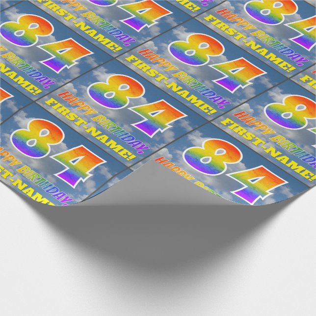 Papier Cadeau Rainbow Look "84" & "HAPPY BANTHDAY", Nuages, Sky (Coin)
