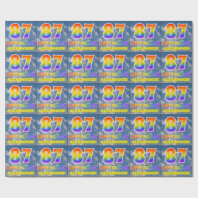 Papier Cadeau Rainbow Look "87" & "HAPPY BANTHDAY", Nuages, Sky (Plat)