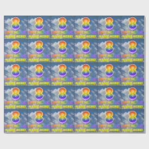 Papier Cadeau Rainbow Look "8" & "HEUREUX ANNIVERSAIRE", Nuages,