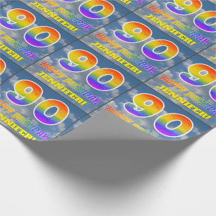 Papier Cadeau Rainbow Look "90" & "HAPPY BANTHDAY", Nuages, Sky