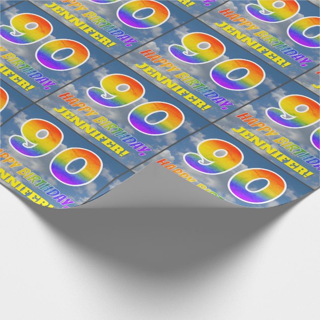 Papier Cadeau Rainbow Look "90" & "HAPPY BANTHDAY", Nuages, Sky (Coin)