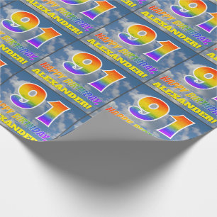 Papier Cadeau Rainbow Look "91" & "HAPPY BANTHDAY", Nuages, Sky
