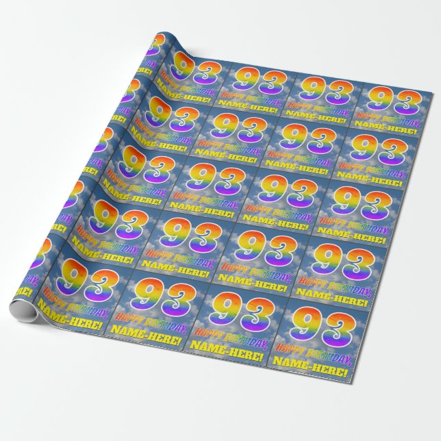 Papier Cadeau Rainbow Look "93" & "HAPPY BANTHDAY", Nuages, Sky (Déroulé)
