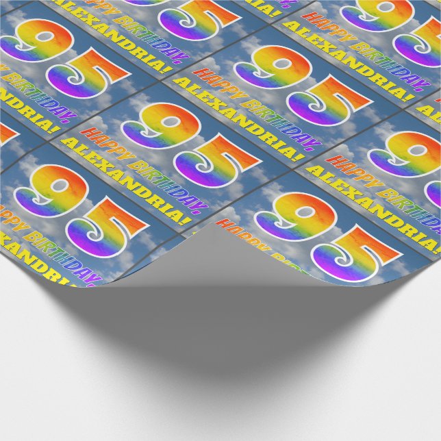 Papier Cadeau Rainbow Look "95" & "HAPPY BANTHDAY", Nuages, Sky (Coin)