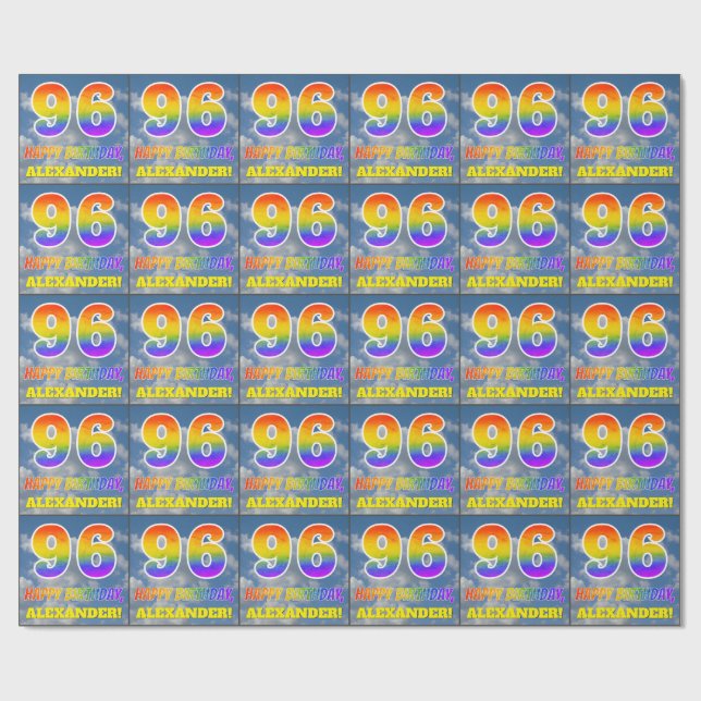 Papier Cadeau Rainbow Look "96" & "HAPPY BANTHDAY", Nuages, Sky (Plat)