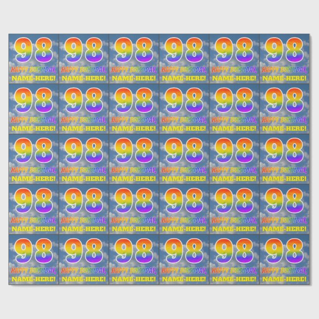 Papier Cadeau Rainbow Look "98" & "HAPPY BANTHDAY", Nuages, Sky (Plat)