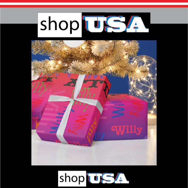 Papier Cadeau Rainbow Name Collage 🎁 mot Extraordinaire Cloud F (shop America USA)