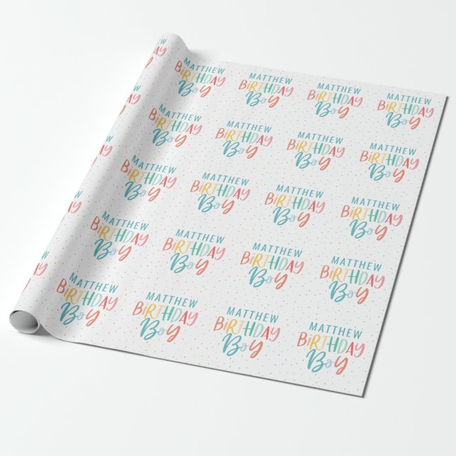 Papier Cadeau Rainbow polka dot anniversaire garçon (Déroulé)