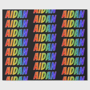 Papier Cadeau Rainbow Prénom "AIDAN"; Amusant et coloré