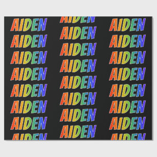 Papier Cadeau Rainbow Prénom "AIDEN"; Amusant et coloré