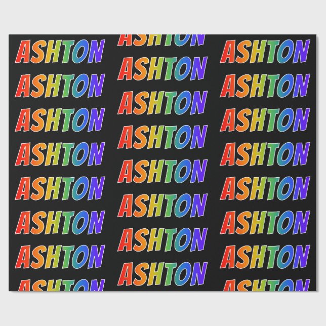 Papier Cadeau Rainbow prénom "ASHTON"; Amusant et coloré (Plat)
