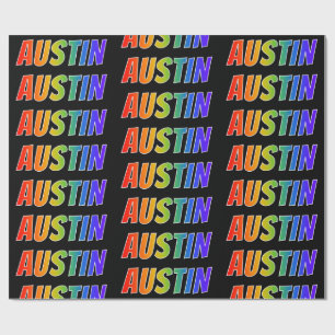 Papier Cadeau Rainbow Prénom "AUSTIN"; Amusant et coloré