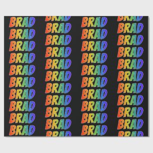 Papier Cadeau Rainbow prénom "BRAD"; Amusant et coloré