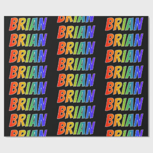 Papier Cadeau Rainbow Prénom "BRIAN"; Amusant et coloré
