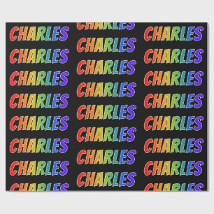 Papier Cadeau Rainbow Prénom "CHARLES"; Amusant et coloré
