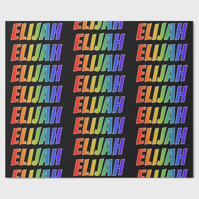 Papier Cadeau Rainbow Prénom "ELIJAH"; Amusant et coloré (Plat)