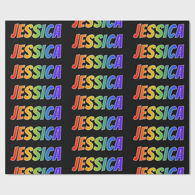 Papier Cadeau Rainbow Prénom "JESSICA"; Amusant et coloré (Plat)