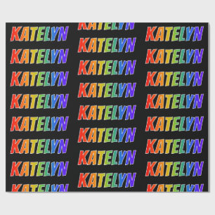 Papier Cadeau Rainbow Prénom "KATELYN"; Amusant et coloré