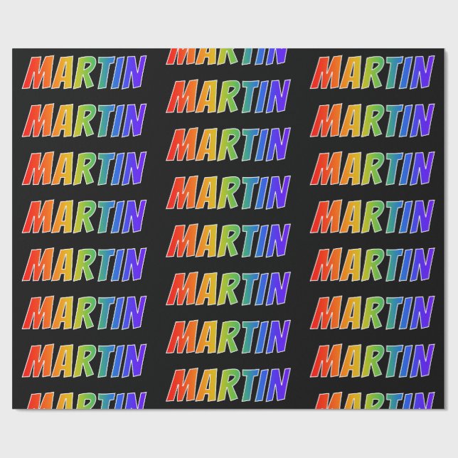 Papier Cadeau Rainbow Prénom "MARTIN"; Amusant et coloré (Plat)