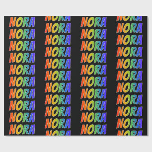 Papier Cadeau Rainbow prénom "NORA"; amusant et coloré