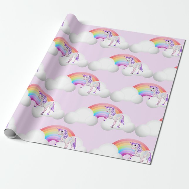 Papier Cadeau Rainbow Unicorn Magique violet mou (Déroulé)