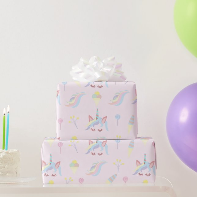 Papier Cadeau Rainbow Unicorn Pastel Cute (Cadeaux de fête)