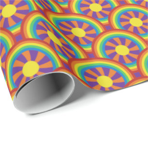 Papier Cadeau Rainbows style années 70 et Motif graphique Sun