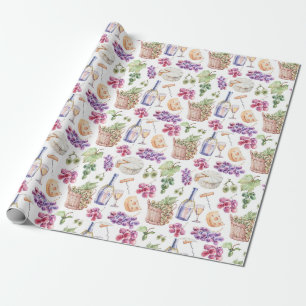Papier Cadeau Raisins de fromage à vin rustique Motif d'aquarell