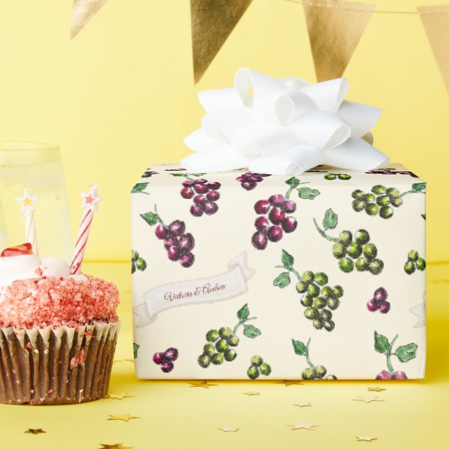 Papier Cadeau Raisins de vin élégants personnalisés Aquarelle un (Fête d'anniversaire)