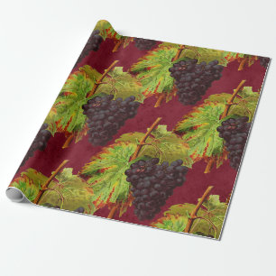 Papier Cadeau Raisins noirs Vintages et vignes rouges sur le vin