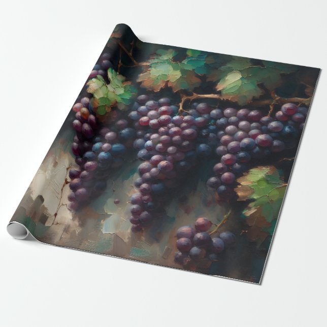 Papier Cadeau Raisins violets sur la peinture à l'huile de vigne (Déroulé)