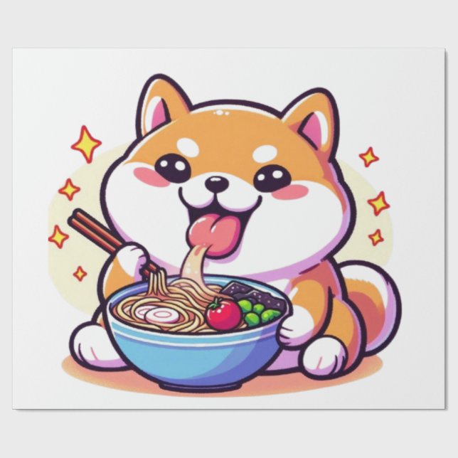 Papier Cadeau Ramen-Loving Shiba Inu Wrapping Paper – Cute & Pla (Plat)