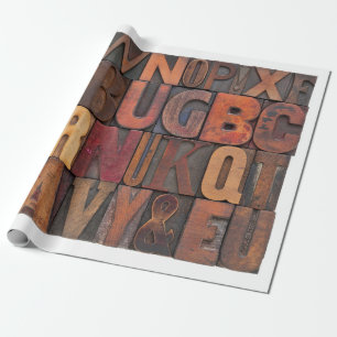 Papier Cadeau random alphabters - vintage letterpress wood