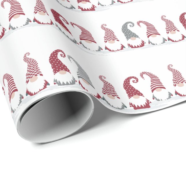 Papier Cadeau Rangées de gnomes de vacances dans la neige (Coin rond)