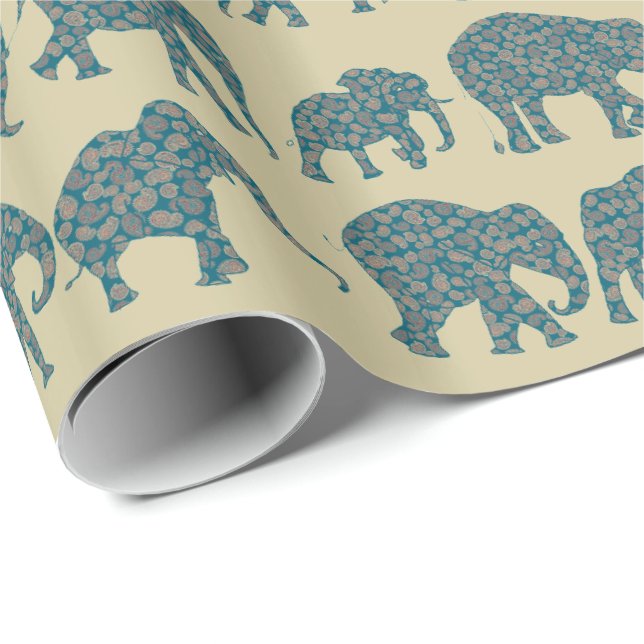 Papier Cadeau Rangées d'éléphants de Paisley sur papier d'envelo (Coin rond)