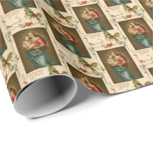 Papier Cadeau Raphael Madonna Christ Enfant Religieux Vintage