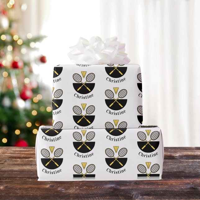 Papier Cadeau Raquettes de badminton personnalisées Birdie Jaune (Créateur téléchargé)