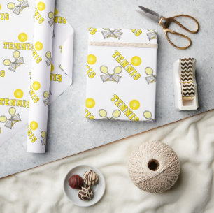 Papier Cadeau Raquettes de Tennis Jaune