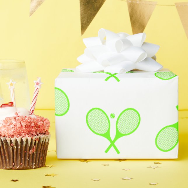 Papier Cadeau Raquettes de tennis vert en néon fluorescent Racqu (Fête d'anniversaire)